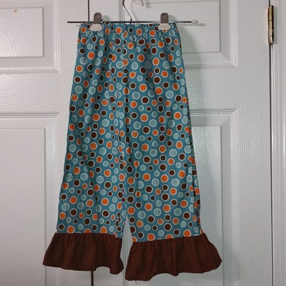 Turtle and Pumpkin polka dot ruffle wide leg  fall pants Sz 6 - Picture 4 of 6